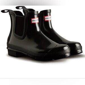 Hunter Glossy Black Ankle Boots